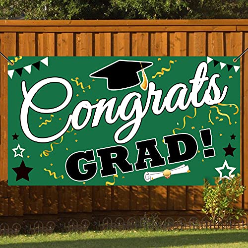 Bunny Chorus Graduation Decorations 2023 Party Backdrop Banner, Extra Large 71" x 40" Green Black Photo Booth Props Decorations, Congrats Grad Home for Outdoor Indoor Supplies