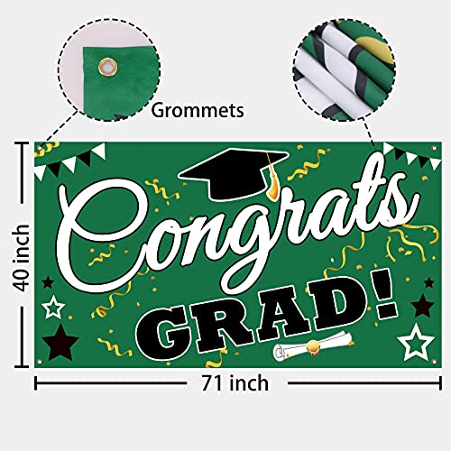 Bunny Chorus Graduation Decorations 2023 Party Backdrop Banner, Extra Large 71" x 40" Green Black Photo Booth Props Decorations, Congrats Grad Home for Outdoor Indoor Supplies