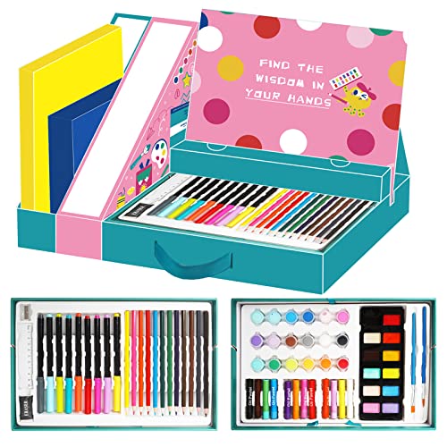 KIDDYCOLOR Kids Art Set, 88pcs Drawing Art Kit, Portable Art Set Case with Easel & Bookshelf, Multifunctionanl Painting Drawing Art Supplies for Kids Girls Boys Gifts