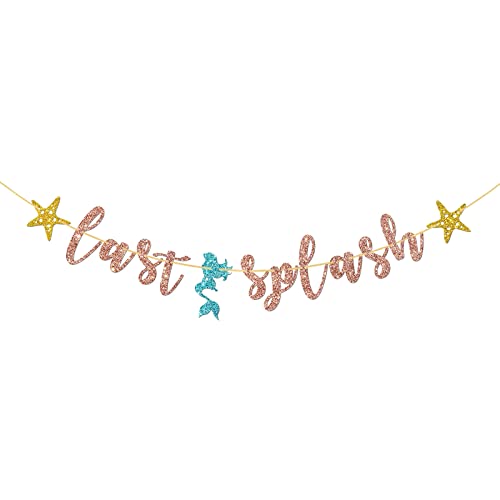 Halodete Last Splash Banner, Mermaid Theme Bridal Shower, Wedding Bachelorette Party Garland Bunting Decorations - Rose Gold Glitter