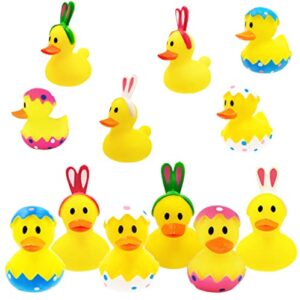 the dreidel company happy easter rubber duck toy bunny rabbit duckies for kids easter eggs, bath birthday gifts baby showers summer beach and pool activity, 2″ (6 pack)