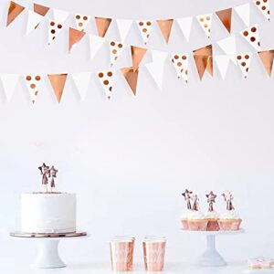 30Ft Rose Gold Polka Dot Pennant Banner Paper Circle Dot Triangle Flag Bunting Garland Streamer for Wedding Baby Bridal Shower Birthday Bachelorette Engagement Christmas Holiday Xmas Party Decorations
