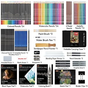 116 PCS Drawing Kit, Shuttle Art Complete Drawing Supplies with Sketch Pencils, Colored Pencils, Graphite, Charcoal Sticks, Professional Drawing Tools and Paper Pads for Artists, Beginners and Kids