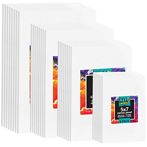 KEFF Canvases for Painting - 32 Pack Blank Canvas Panels Set Boards for Acrylic, Oil, Tempera & Watercolor Paint - 100% Cotton Art Painting Supplies for Adults & Kids