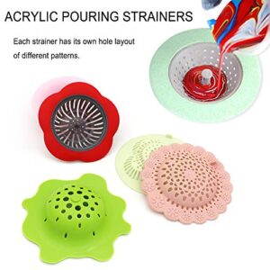 Acrylic Pouring Strainers, Angela&Alex 7 PCS Flow Painting Tools Art Supplies Kits Drawing Flow Fluid Sets Strainers Plastic Silicone Drain Basket Unique Pattern