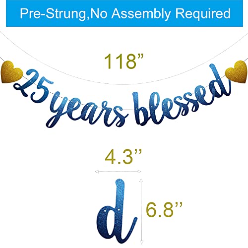 25 Years Blessed Banner, Pre-Strung, Blue Glitter Paper Garlands for 25th Birthday / Wedding Anniversary Party Decorations Supplies, No Amssembly Required,Blue SUNbetterland
