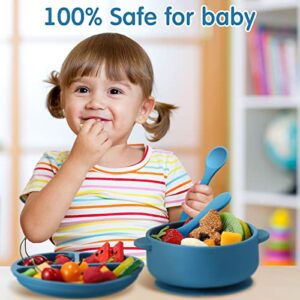 9 Pcs Silicone Baby Toddler Suction Plates Baby Bowls with Suction Toddler Bowls Set Kids Utensils Divided Plate Baby Boy Girl Feeding Set with Spoon Fork Dishwasher and Microwave Safe (Matte Colors)