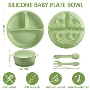 9 Pcs Silicone Baby Toddler Suction Plates Baby Bowls with Suction Toddler Bowls Set Kids Utensils Divided Plate Baby Boy Girl Feeding Set with Spoon Fork Dishwasher and Microwave Safe (Matte Colors)