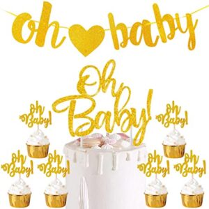 oh baby party decoration gold glitter oh baby banner cupcake toppers for baby 1st 2nd birthday baby shower party supplies