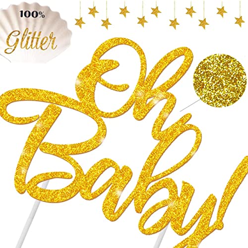 Oh Baby Party decoration Gold Glitter Oh Baby Banner Cupcake Toppers for baby 1st 2nd Birthday Baby Shower Party Supplies