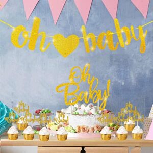 Oh Baby Party decoration Gold Glitter Oh Baby Banner Cupcake Toppers for baby 1st 2nd Birthday Baby Shower Party Supplies