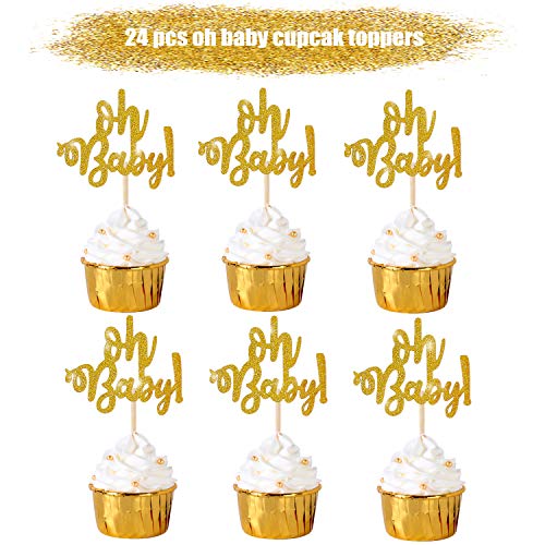 Oh Baby Party decoration Gold Glitter Oh Baby Banner Cupcake Toppers for baby 1st 2nd Birthday Baby Shower Party Supplies