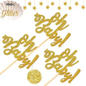 Oh Baby Party decoration Gold Glitter Oh Baby Banner Cupcake Toppers for baby 1st 2nd Birthday Baby Shower Party Supplies