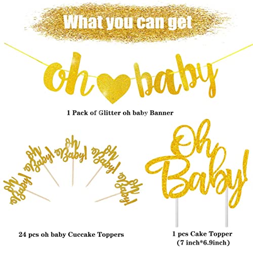 Oh Baby Party decoration Gold Glitter Oh Baby Banner Cupcake Toppers for baby 1st 2nd Birthday Baby Shower Party Supplies