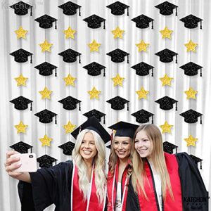 Glitter Graduation Cap Garland, 10 Feet - 8 String, No DIY | Black and Gold Graduation Party Decorations 2023 | Black Graduation Cap Decorations for Class of 2023 Decorations | 2023 Graduation Garland