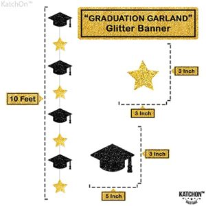 Glitter Graduation Cap Garland, 10 Feet - 8 String, No DIY | Black and Gold Graduation Party Decorations 2023 | Black Graduation Cap Decorations for Class of 2023 Decorations | 2023 Graduation Garland
