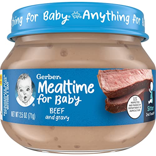 Gerber Mealtime for Baby 2nd Foods Baby Food Jar, Beef & Gravy, Non-GMO Pureed Baby Food, Made with Protein & Zinc, 2.5-Ounce Glass Jar (Pack of 20 Jars)