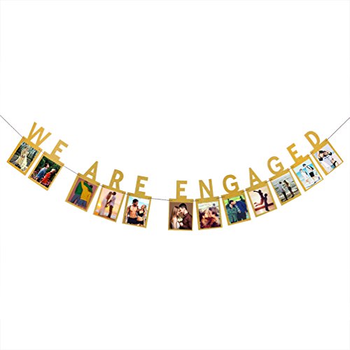 INNORU We are Engaged Photo Banner - Gold Engagement Bunting for Weddings Party Decorations Supplies