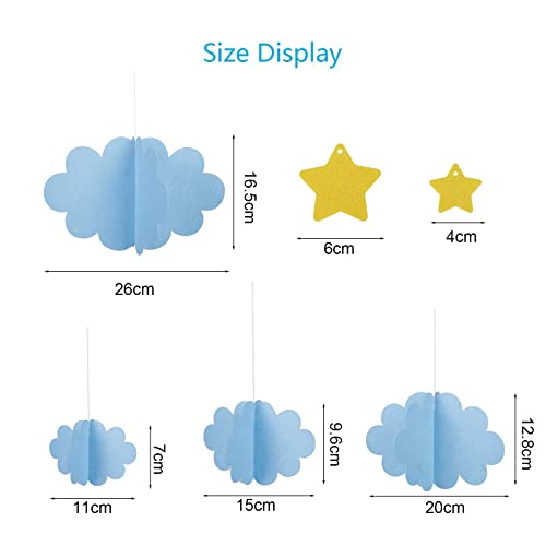 SUNKIM 40 Pcs 3D Cloud Decorations Hanging Clouds for Ceiling Stars&Cloud Party Decorations Fake Cloud Ornaments Cloud Props Art Fake Clouds Ceiling Hanging Decor for Nursery Wedding Bluey Ornament