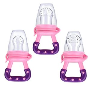 3 pack baby food feeder fruit food silicone nipple teething toy reusable aching gums pacifier,pink