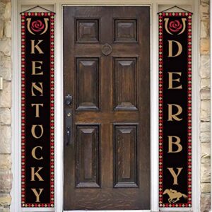pudodo kentucky derby porch banner run for the roses horse racing themed party front door sign wall hanging banner decoration