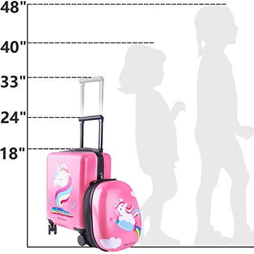 iPlay, iLearn Unicorn Kids Luggage, Girls Carry on Suitcase W/ 4 Spinner Wheels, Pink Travel Luggage Set W/ Backpack, Trolley Luggage for Children Toddlers