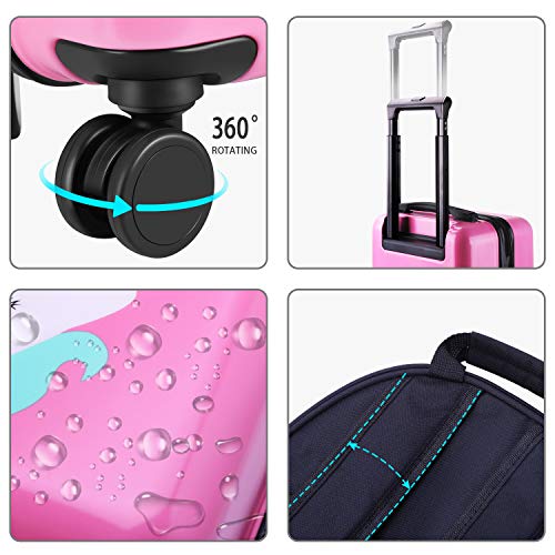 iPlay, iLearn Unicorn Kids Luggage, Girls Carry on Suitcase W/ 4 Spinner Wheels, Pink Travel Luggage Set W/ Backpack, Trolley Luggage for Children Toddlers