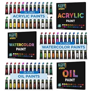 KEFF Large Super Deluxe Artists Painting Set - Professional Art Paint Kit Supplies for Adults and Kids with Acrylic, Watercolor & Oil Paints, Field & Table Easel, Canvases, Brushes and More