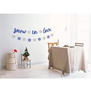 Snow In Love Banner, Glitter Silver Winter Bridal Shower Banner, Winter Wedding Party Decor, Winter Engagement Party Decorations (Blue)