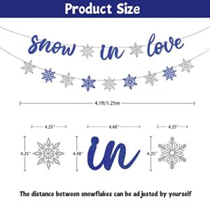 Snow In Love Banner, Glitter Silver Winter Bridal Shower Banner, Winter Wedding Party Decor, Winter Engagement Party Decorations (Blue)