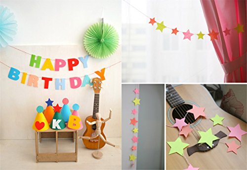 Honbay 1 Felt String Happy Birthday Party Banner and 1 String Colorful Star Banner