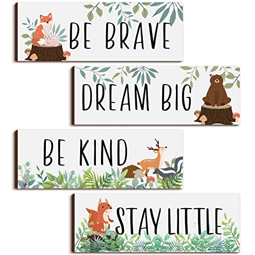 4 Pieces Woodland Nursery Decor Baby Safari Nursery Decor Kids Cute Jungle Animal Room Decor Nursery Decorations for Baby boy Bedroom Toddler Room 11x 3.9 Inches (White Background,)