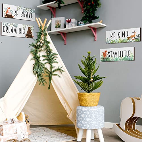 4 Pieces Woodland Nursery Decor Baby Safari Nursery Decor Kids Cute Jungle Animal Room Decor Nursery Decorations for Baby boy Bedroom Toddler Room 11x 3.9 Inches (White Background,)