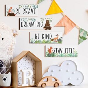 4 Pieces Woodland Nursery Decor Baby Safari Nursery Decor Kids Cute Jungle Animal Room Decor Nursery Decorations for Baby boy Bedroom Toddler Room 11x 3.9 Inches (White Background,)