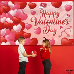 Large, Happy Valentines Day Backdrop - 72x44 Inch | Happy Valentines Day Banner, Valentines Day Decor | Wall Banner Valentine Day Backdrop, Valentines Day Decoration | Valentines Decorations for Party