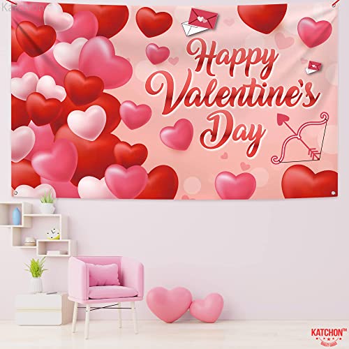 Large, Happy Valentines Day Backdrop - 72x44 Inch | Happy Valentines Day Banner, Valentines Day Decor | Wall Banner Valentine Day Backdrop, Valentines Day Decoration | Valentines Decorations for Party