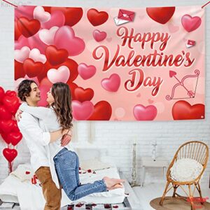 Large, Happy Valentines Day Backdrop - 72x44 Inch | Happy Valentines Day Banner, Valentines Day Decor | Wall Banner Valentine Day Backdrop, Valentines Day Decoration | Valentines Decorations for Party