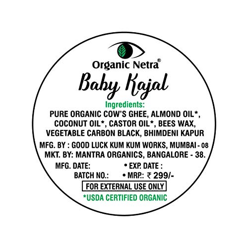 Cubicle Organic Netra Baby Kajal - 100% Natural, Enriched With Certified Organic Ingredients, Chemical-Free Kajal, Water Resistant and Long Lasting - 8g