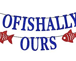 Ferastar Ofishally Ours Banner, Fishing Adoption Banner, Ofishally Ours Themed Family Party Decor, Welcome Home Banner, Home Party Supply Blue Glitter