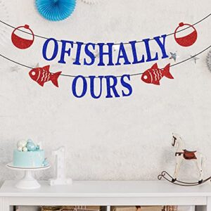 Ferastar Ofishally Ours Banner, Fishing Adoption Banner, Ofishally Ours Themed Family Party Decor, Welcome Home Banner, Home Party Supply Blue Glitter