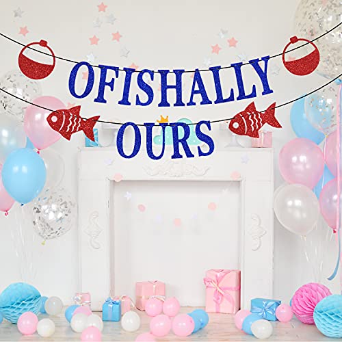 Ferastar Ofishally Ours Banner, Fishing Adoption Banner, Ofishally Ours Themed Family Party Decor, Welcome Home Banner, Home Party Supply Blue Glitter