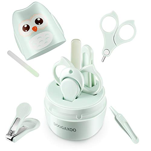 Baby Nail Clippers, 4-in-1 Safe Baby Nail Kit with Cute Case, Nail Clipper, Scissors, Tweezers, Nail File Set for Newborn, Infant, Toddler and Kids-Owl Green