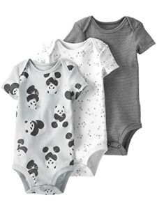 little planet by carter’s baby 3-pack organic cotton short-sleeve rib bodysuits, pandas, 3 months