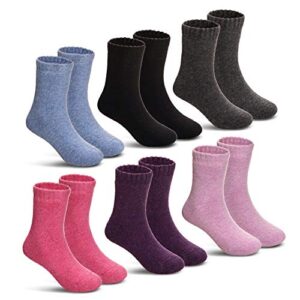 children’s winter warm wool solid color socks kids boy girls thermal crew socks 6 pairs(solid color,8-12 years)