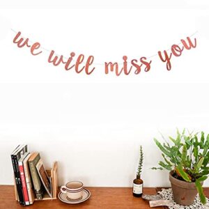 Morndew Rose Gold Glitter We Will Miss You Banner for Retirement Party Sign-Going Away Party Farewell Party Office Work Party Anniversary Celebration Party Decorations