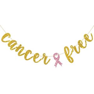 innoru cancer free banner, cancer surviving party decorations, pink ribbon hope, cancer theme party decoration gold glitter