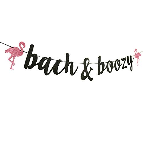 Bach & Boozy banner,Bachelorette Party Gold Gliter Paper Sign Decorations（Flamingo）.