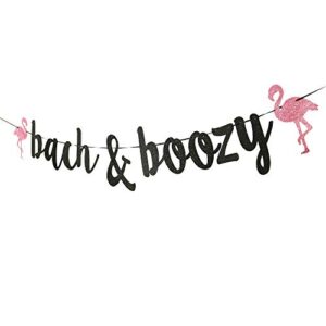 Bach & Boozy banner,Bachelorette Party Gold Gliter Paper Sign Decorations（Flamingo）.