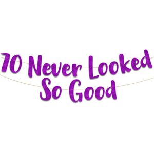 70 never looked so good purple glitter banner – 70th birthday decorations and supplies
