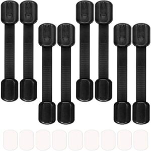 8 Pack Black Child/Baby Safety Cabinet Locks - Maveek Adjustable Strap Baby Proof Latches with No Trapped Fingers for Cupboard/Drawers/Closet/Toilet Seat/Oven and Fridge, Free 9 Extra Adhesive Pads